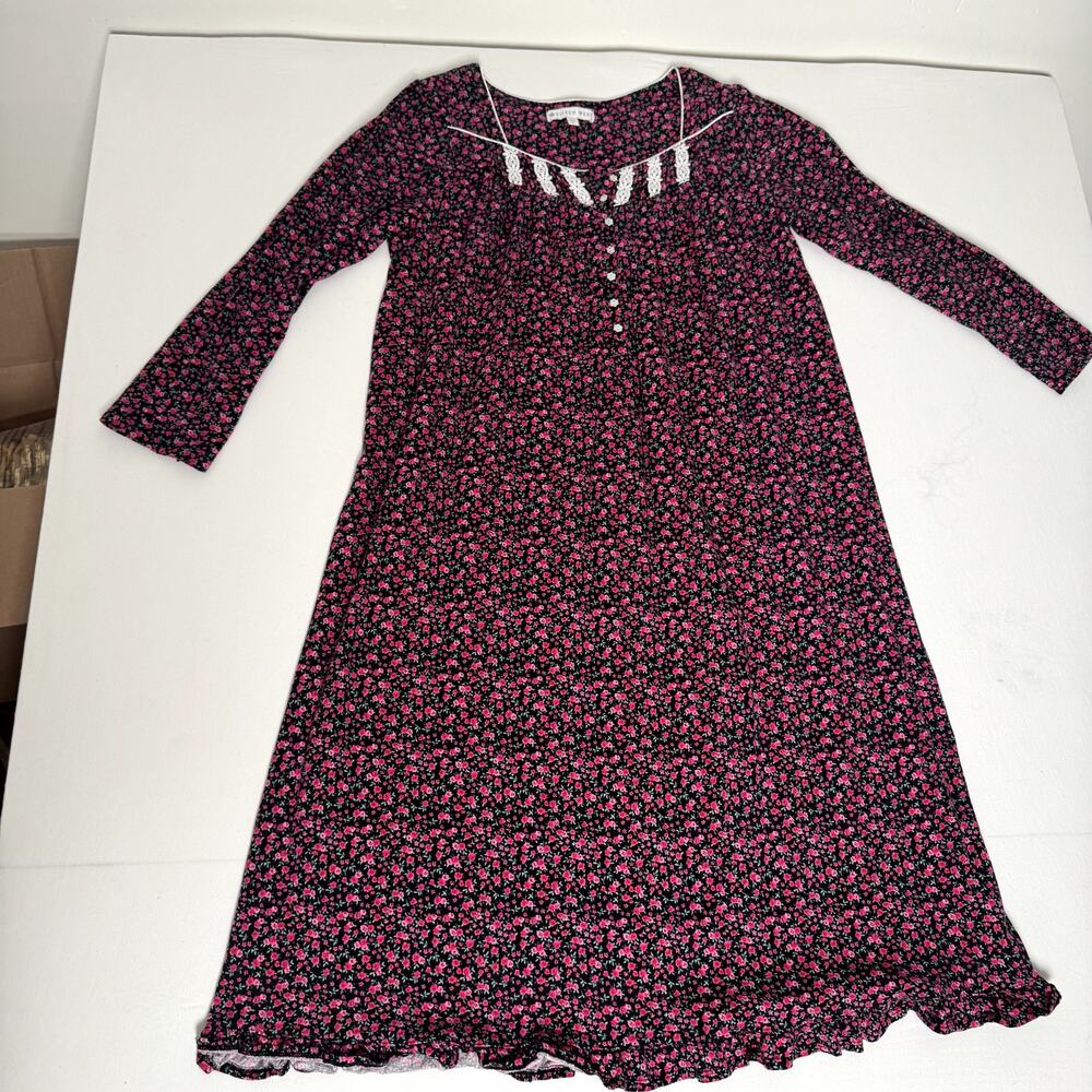 Eileen West Women Nightgown Large Pink Floral Cotton Long Sleeve